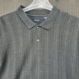 Izod XXL Gray Long-Sleeve Polo Shirt 100% Cotton Mens Casual Wear